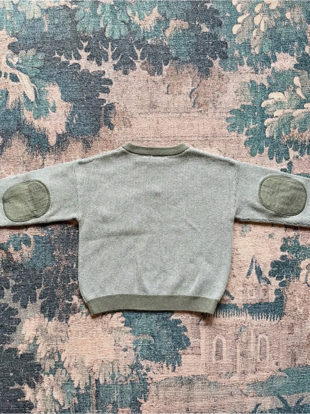 Zara Kids Knit Crewneck Sweater with Elbow Patches in Light Green - 2-3T
